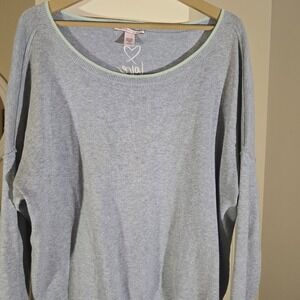 Victorias Secret Love Heart Embroidered Gray Knit Sweater Boat Neck Mint Trim L